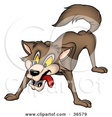 Clipart Illustration of a Brown Wolf In A Protective Stance by dero