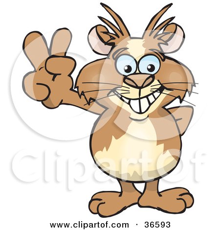 Clipart Illustration of a Peaceful Guinea Pig Smiling And Gesturing The Peace Sign With His Hand by Dennis Holmes Designs