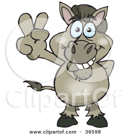 Clipart Illustration of a Peaceful Donkey Smiling And Gesturing The Peace Sign With His Hand by Dennis Holmes Designs