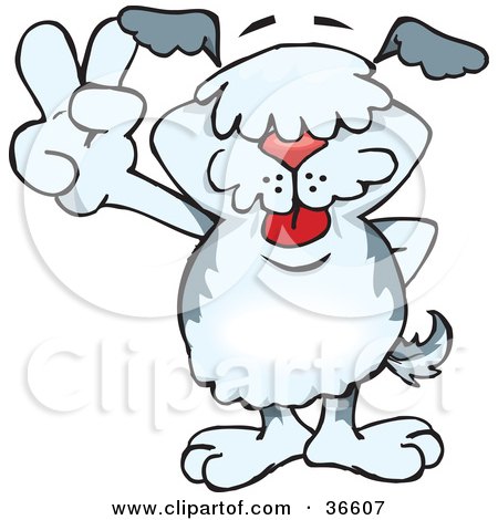 Clipart Illustration of a Peaceful Old English Sheepdog Smiling And Gesturing The Peace Sign With His Hand by Dennis Holmes Designs