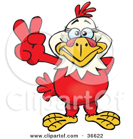 Clipart Illustration of a Peaceful Hen Smiling And Gesturing The Peace Sign With His Hand by Dennis Holmes Designs