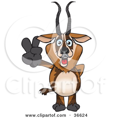 Clipart Illustration of a Peaceful Gazelle Smiling And Gesturing The Peace Sign With His Hand by Dennis Holmes Designs