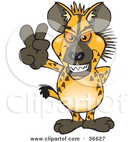 Clipart Illustration of a Peaceful Hyena Smiling And Gesturing The Peace Sign With His Hand by Dennis Holmes Designs