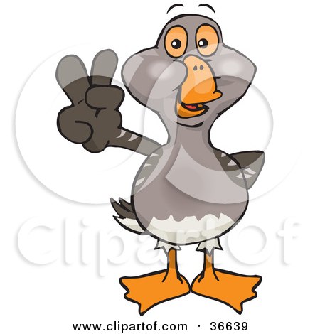 Clipart Illustration of a Peaceful Goose Smiling And Gesturing The Peace Sign With His Hand by Dennis Holmes Designs