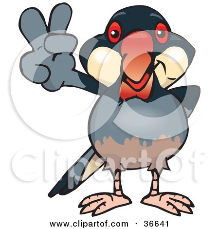 Clipart Illustration of a Peaceful Java Finch Bird Smiling And Gesturing The Peace Sign With His Hand by Dennis Holmes Designs