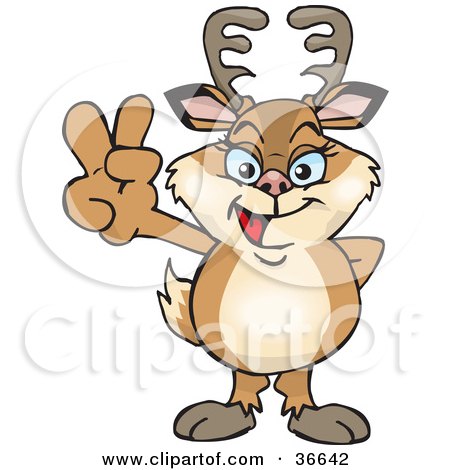 Clipart Illustration of a Peaceful Doe Smiling And Gesturing The Peace Sign With His Hand by Dennis Holmes Designs