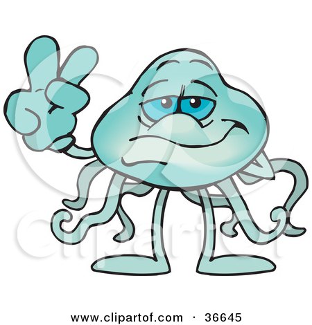 Clipart Illustration of a Peaceful Jellyfish Smiling And Gesturing The Peace Sign With His Hand by Dennis Holmes Designs