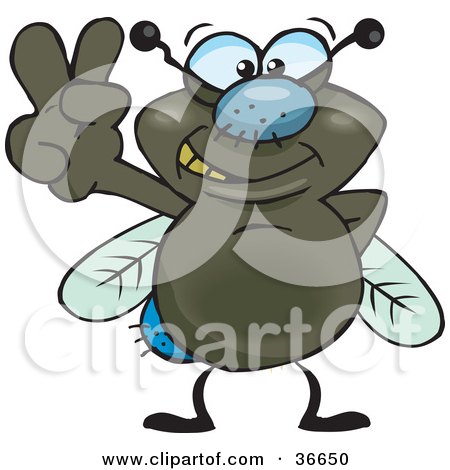 Clipart Illustration of a Peaceful Fly Smiling And Gesturing The Peace Sign With His Hand by Dennis Holmes Designs