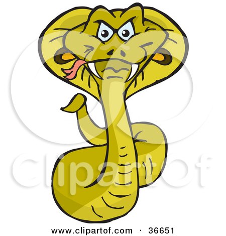 Clipart Illustration of a Green Cobra Snake With Fangs by Dennis Holmes Designs