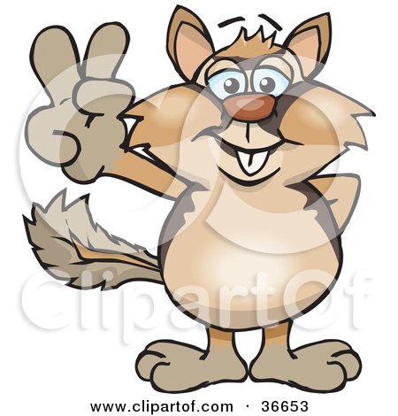 Clipart Illustration of a Peaceful Chipmonk Smiling And Gesturing The Peace Sign With His Hand by Dennis Holmes Designs