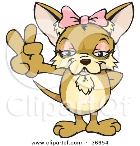 Clipart Illustration of a Peaceful Chihuahua Smiling And Gesturing The Peace Sign With His Hand by Dennis Holmes Designs