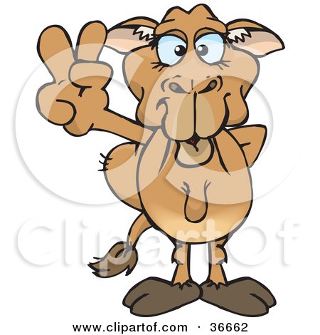Clipart Illustration of a Peaceful Camel Smiling And Gesturing The Peace Sign With His Hand by Dennis Holmes Designs