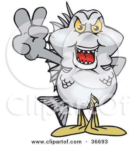 Clipart Illustration of a Peaceful Bream Fish Smiling And Gesturing The Peace Sign With His Hand by Dennis Holmes Designs