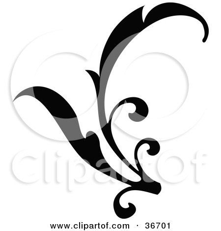 Clipart Illustration of a Black Silhouetted Elegant Leaf Design by OnFocusMedia