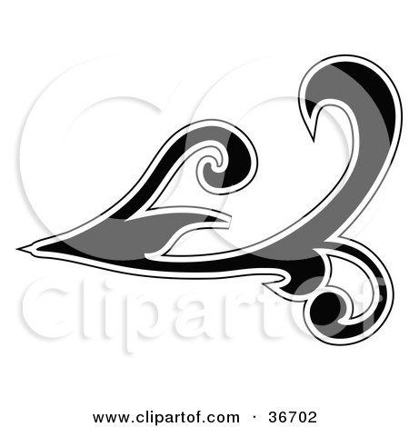 Clipart Illustration of a Silhouetted Black Leafy Scroll Design Outlined In White by OnFocusMedia