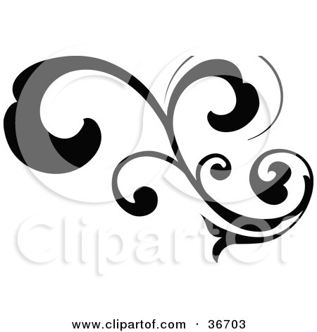 Clipart Illustration of a Black Silhouetted Elegant Curly Leafy Scroll Design by OnFocusMedia