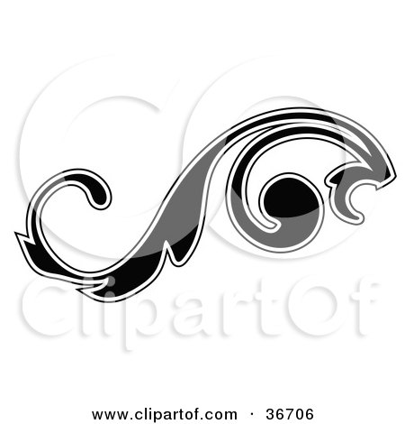 Clipart Illustration of a Leafy Black Silhouetted Scroll Design Outlined In White by OnFocusMedia