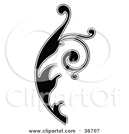 Clipart Illustration of a Black Silhouetted Leafy Scroll Design Outlined In White by OnFocusMedia