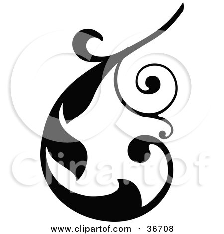 Clipart Illustration of a Black Silhouetted Curling Elegant Leafy Scroll Design by OnFocusMedia
