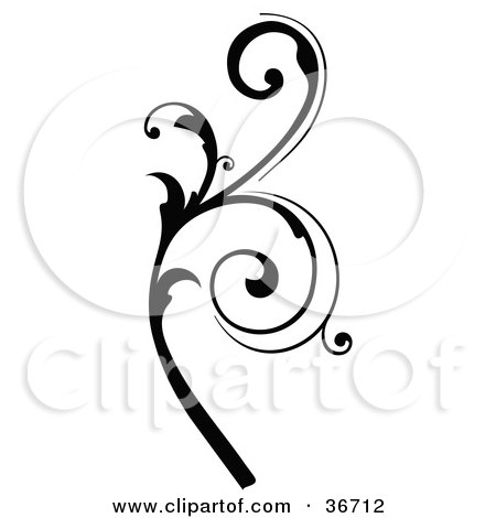Clipart Illustration of a Black Silhouetted Elegant Leafy Branch Design by OnFocusMedia