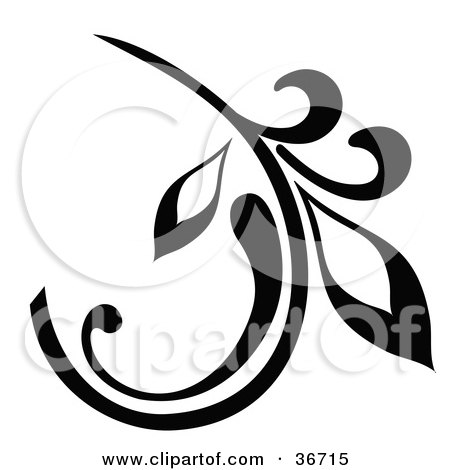 Clipart Illustration of a Black Branch Design Element With A Curly Leaf by OnFocusMedia