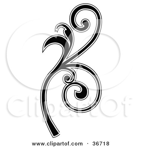 Clipart Illustration of an Elegant Black Silhouetted Leafy Scroll Design Outlined In White by OnFocusMedia