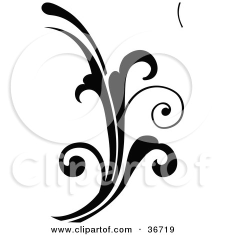 Clipart Illustration of a Curly Black Silhouetted Elegant Scroll Design by OnFocusMedia