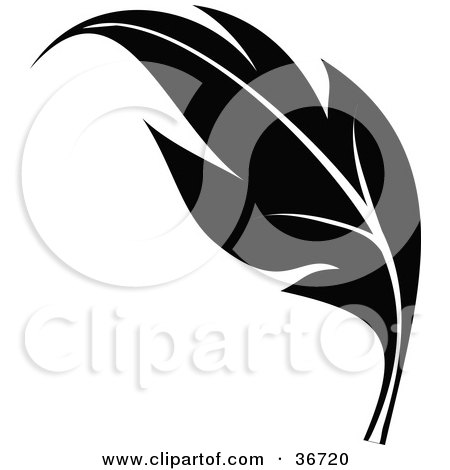 Clipart Illustration of a Black Silhouetted Elegant Leaf Design Element by OnFocusMedia