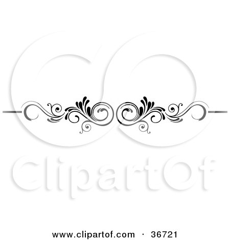 Clipart Illustration of a Mirrored Black And White Scroll Lower Back Tattoo Design Or Flourish With Tendrils by OnFocusMedia