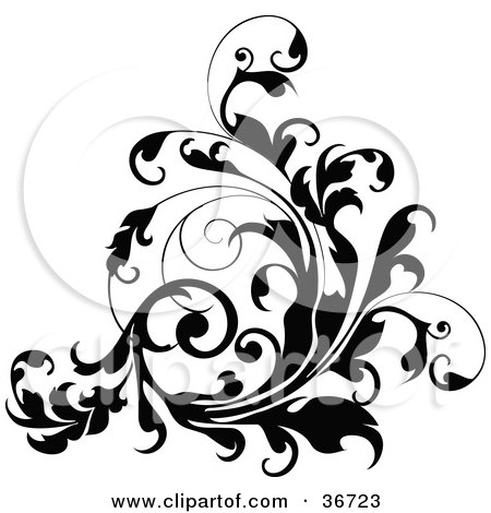 Clipart Illustration of a Curling Thick Black Vine Flourish by OnFocusMedia