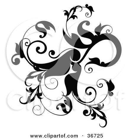 Clipart Illustration of a Black Leafy Flourish With Leaves And Vines by OnFocusMedia