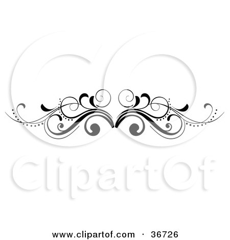Clipart Illustration of a Curly Black And White Scroll Lower Back Tattoo Design Or Flourish With Tendrils by OnFocusMedia