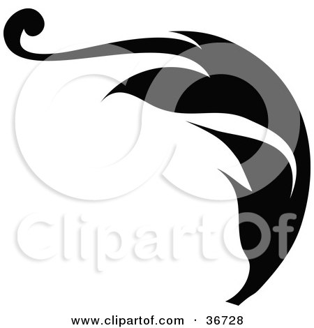 Clipart Illustration of a Black Silhouetted Leafy Scroll Design With a Curly Tip by OnFocusMedia