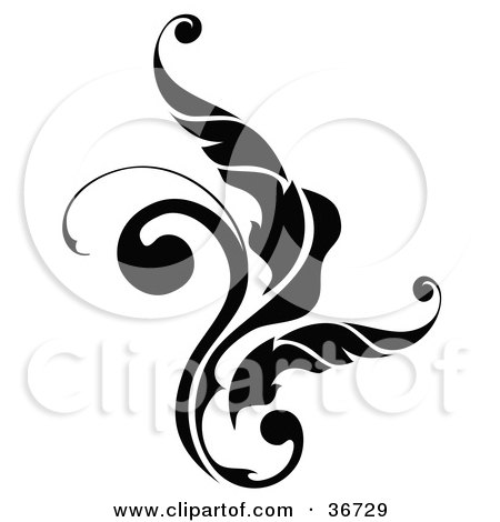 Clipart Illustration of a Black Ornamental Silhouetted Elegant Leafy Scroll Design by OnFocusMedia