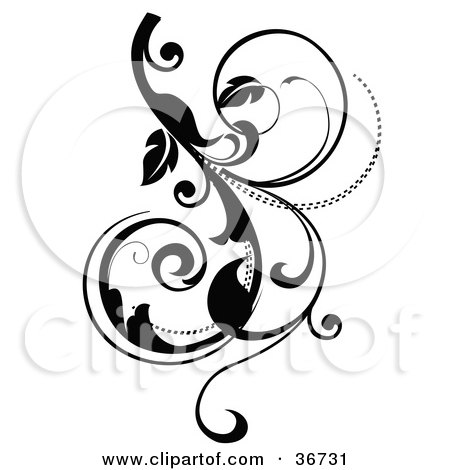 Clipart Illustration of a Curly Tendriled Vine Accent With Leaves by OnFocusMedia