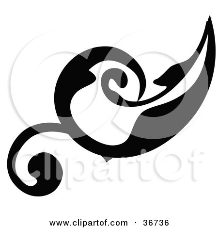 Clipart Illustration of a Black Silhouetted Elegant Leafy Scroll Design With Curls by OnFocusMedia
