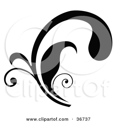 Clipart Illustration of a Black Curly Silhouetted Elegant Leafy Scroll Design by OnFocusMedia