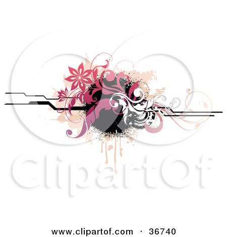 Clipart Illustration of a Pink Grungy Web Site Header With Vines, Lines And Splatters by OnFocusMedia