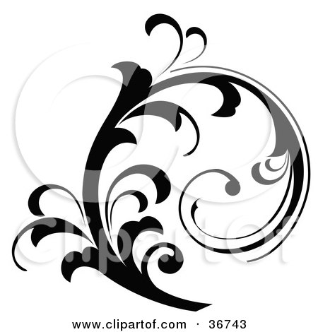 Clipart Illustration of a Beautiful Black Silhouetted Elegant Leafy Scroll Design by OnFocusMedia