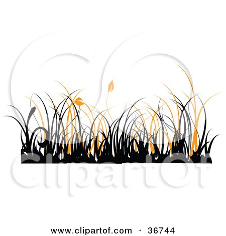 Clipart Illustration of a Border Of Black And Orange Silhouetted Grass by OnFocusMedia