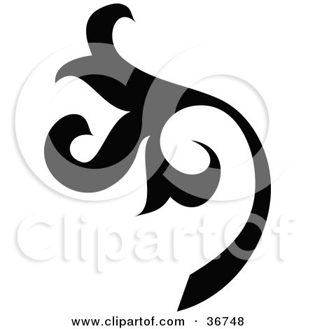 Clipart Illustration of a Silhouetted Black Leaf Scroll Design by OnFocusMedia