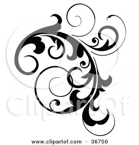 Clipart Illustration of a Black Cluster Design Accent Of Curling Vines by OnFocusMedia