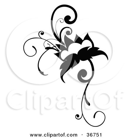Clipart Illustration of a Black And White Flowering Vine Design Scroll by OnFocusMedia