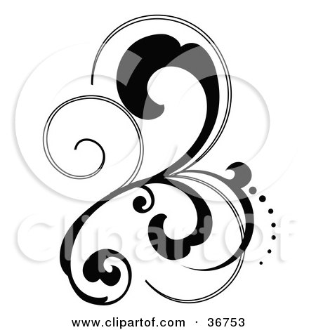 Clipart Illustration of a Black Magical Curly Vine Design Accent by OnFocusMedia