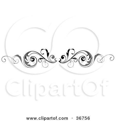 Clipart Illustration of a Leafy Black And White Scroll Lower Back Tattoo Design Or Flourish With Tendrils by OnFocusMedia