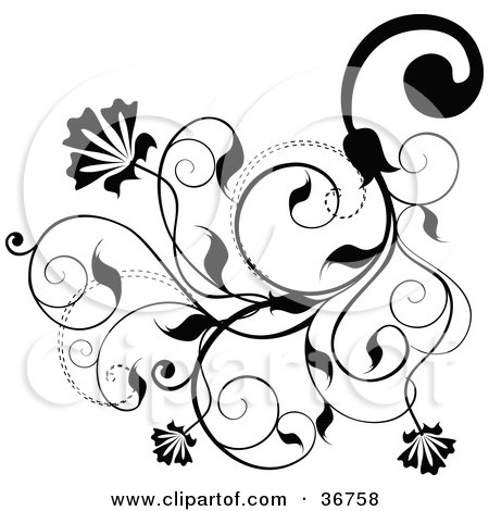 Clipart Illustration of an Intricate Black Floral Flousih With Blooms, Tendrils And Leaves by OnFocusMedia