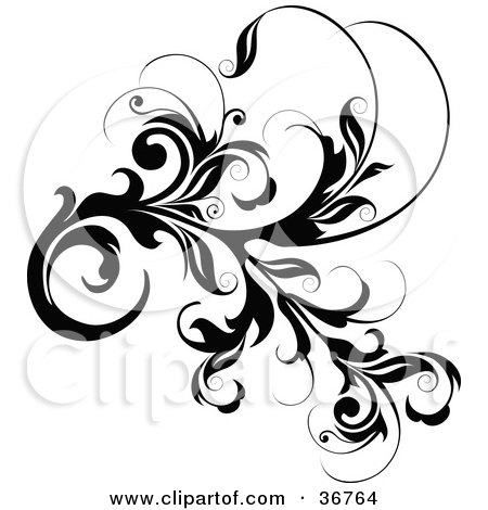 Clipart Illustration of a Black Lush Leafy Vine Element With Thick Leaves by OnFocusMedia