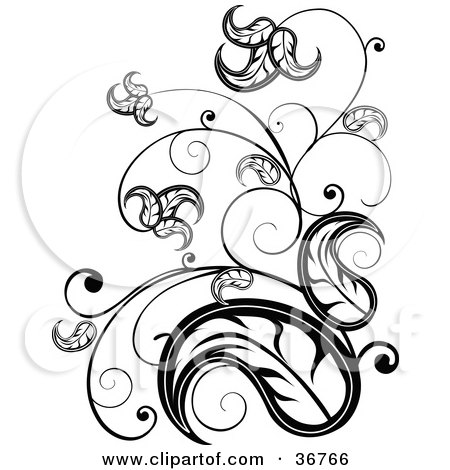 Clipart Illustration of an Elegant Black And White Leafy VineScroll Design Accent by OnFocusMedia