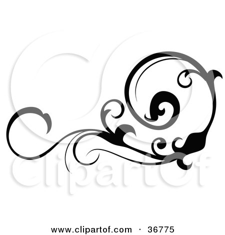 Clipart Illustration of a Black Silhouetted Horizontal Scroll Design Element by OnFocusMedia