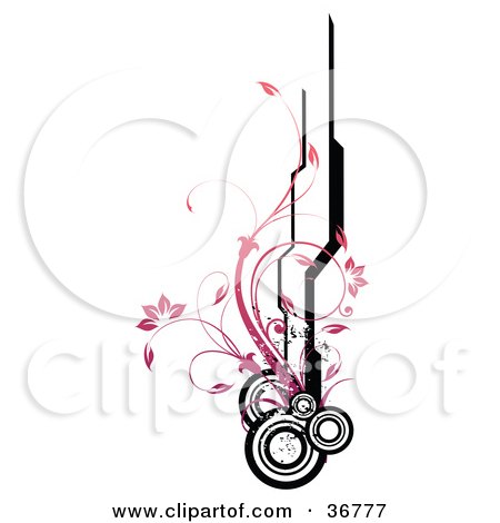 Clipart Illustration of a Border Web Design Element Of Pink Vines, Black Lines And Circles by OnFocusMedia